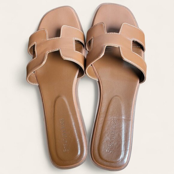 Stratuxx Kaze Open Toe Flat Faux Leather Dress Sandals Womens 10 Brown H Strap - Picture 2 of 7